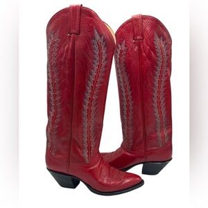 Vintage LARRY MAHAN Womens Cowboy Boots Tall Red Leather Western size 5